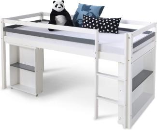Homestyle4u Funktions-Halbhochbett mit Schreibtisch, Kiefernholz weiß, 90x200 cm