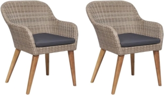vidaXL Gartenstühle mit Polstern 2 Stk. Poly Rattan Braun 44156