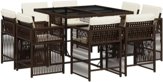 vidaXL 9-tlg. Garten-Essgruppe mit Kissen Braun Poly Rattan 3211737