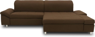 DOMO. collection Mika Ecksofa, Sofa mit Schlaffunktion und Bettkasten in L-Form, Schlafsofa mit Rücken- und Armlehnfunktion, dunkelbraun, 260 x 178 x 80 cm