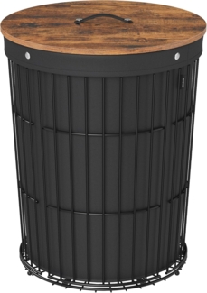 Songmics Wäschekorb mit Deckel, Wäschesammler rund, 95 L, vielseitig, herausnehmbarer Wäschesack, große Kapazität, für Waschküche, Schlafzimmer, Wohnzimmer, tintenschwarz