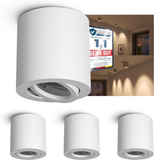 linovum LED Aufbaustrahler 4 x runde Aufbauleuchten CORI in matt weiss & schwenkbar, Leuchtmittel nicht inklusive