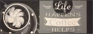 Kurzflor Küchenläufer Life happens Coffee helps Grau 67x180 cm