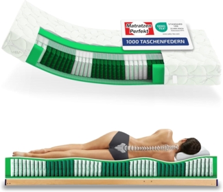 Matratzen Perfekt 7-Zonen Taschenfederkernmatratze München, 140x200 cm – Tonnentaschenfederkern-Matratze mit Aloe-Vera veredeltem Bezug, Härtegrad H5, Höhe 23 cm