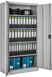 TecTake Aktenschrank mit Fächern, abschließbar, grau, 2 Flügeltüren, 180 x 90 x 40 cm
