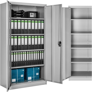 TecTake Aktenschrank mit Fächern, abschließbar, grau, 2 Flügeltüren, 180 x 90 x 40 cm