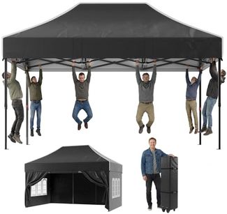 JUMMICO 3x4.5 m Schwerlast-Faltpavillon für Extremes Wetter｜Spitzdach & 110g silberbeschichtetes Oxford｜Verstärkte Klettfixierung｜Mehr Stauraum & Stabilität