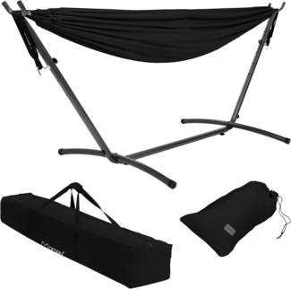 ML-DESIGN Hängematte Doppelhängematte mit Stahlgestell für 2 Personen, XXL Hängesessel Schwarz mit Tragetasche und Ständer für Garten/Balkon