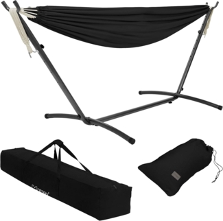 ML-DESIGN Hängematte Doppelhängematte mit Stahlgestell für 2 Personen, XXL Hängesessel Schwarz mit Tragetasche und Ständer für Garten/Balkon