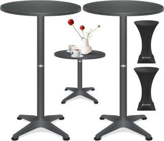 KESSER® 2in1 Stehtisch Bistrotisch Aluminium Edelstahlplatte | höhenverstellbar | 70cm / 115cm | Partytisch Tisch | In- & Outdoor | Hochzeit | Empfangstisch | 4 Standfüße und Regencover Anthrazit, Ø 80 cm, 2er Set