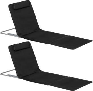 Outsunny Strandmatte, 2er Set Faltbare Strandmatratze, 5-stufige Höhenverstellbare Strandliege mit Tragetasche, Stahl, Schwarz, 134 x 48 x 33-43 cm