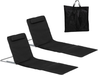 Outsunny Strandmatte, 2er Set Faltbare Strandmatratze, 5-stufige Höhenverstellbare Strandliege mit Tragetasche, Stahl, Schwarz, 134 x 48 x 33-43 cm