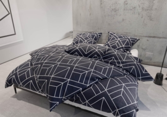 Mako Satin Bettwäsche Urban Geometric dunkelblau 135x200 + 80x80