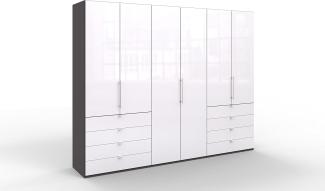 WIEMANN Loft Kleiderschrank, Schlafzimmerschrank, Gleittürenschrank, Drehtürenschrank, mit Schubladen, Glas weiß, Havanna, B/H/T 300 x 236 x 58 cm