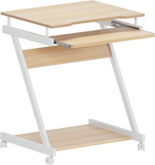 SogesHome Schreibtisch Klein Computertisch mit 4 Rollen 2 Davon mit Bremsen PC-Tisch in Z-Form mit Tastaturauszug für Zuhause und Büro, 60x48 cm