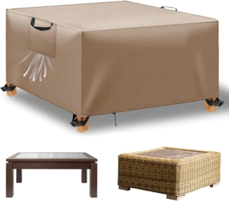 WUAYAMI Gartenmöbel Abdeckung wasserdichte Abdeckplane Gartenmöbel Winddicht Anti-UV Schwerlast 420D -Oxford Gewebe für Sitzgruppe Gartentische Terrassenmöbel Khaki, 125 x 125 x 74