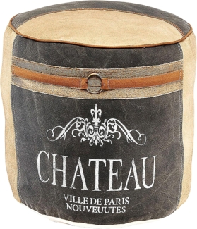 Kobolo Sitzwürfel Sitzpouf CHATEAU rund aus Canvas beige blau (1 Stück)