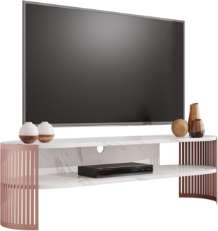 TV-Lowboard Fahugin Oval Ember (Farbe: Kupfer / Bianco Marmor)