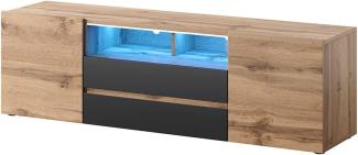 Selsey TV-Lowboard, Wotan Eiche Matt/Schwarz Glanz, mit LED