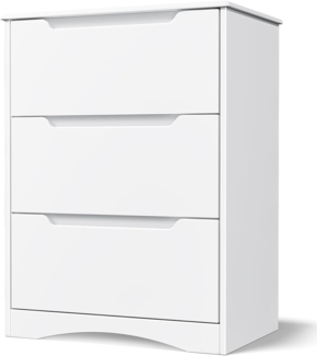 Bealife Kommode weiß, Schlafzimmerkommode mit 3 geräumigen Schubladen, Schrank mit Schubladen mit Kippschutz für Wohnzimmer, Schlafzimmer, Arbeitszimmer und Kinderzimmer, 82 x 60 x 40 cm