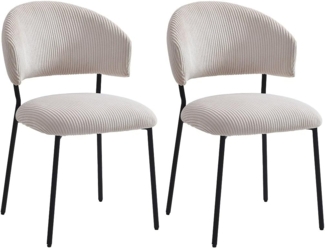 Vente-unique - Stuhl 2er-Set - Cord & schwarzes Metall - Beige - ALAYIS