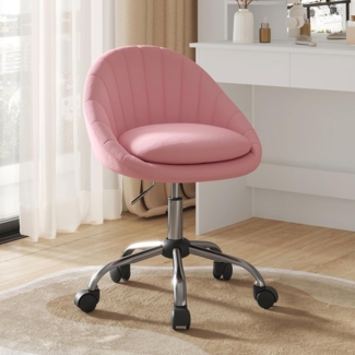 WOLTU Homeoffice Stuhl, Bürostuhl ergonomisch, Schminkstuhl drehbar, Drehstuhl mit Rollen, Schreibtischstuhl 150 kg belastbar, für Arbeitszimmer Schlafzimmer, Samt, Rosa, BS167rs