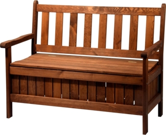 dobar Massive Truhenbank mit Stauraum für Garten, Kastenbank Sitzbank mit Staubox/Staufach mit Lehne 2-Sitzer aus FSC Holz 29350FSC, Braun, 115 x 58 x 89 cm