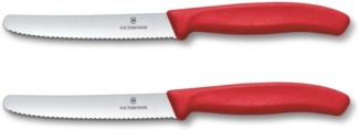 Victorinox Swiss Classic, Frühstücksmesser, Brötchenmesser Set 2teilig, Scharfe Klinge, Wellenschliff, 11 cm, Rostfreier Stahl, Rot