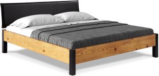 Möbel-Eins CURBY Bett Metallfuß, mit Polsterkopfteil, Material Massivholz, rustikale Altholzoptik, Fichte natur 120 x 220 cm Kunstleder Schwarz ohne Steppung