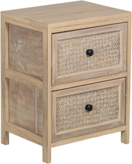 DRW Beistelltisch mit 2 Schubladen, rechteckig, aus Holz mit 2 Schubladen aus Weide, natürliches Finish, 40 x 30 x 52 cm