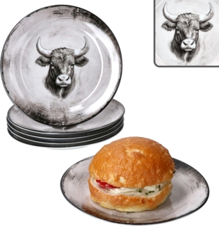 MamboCat Frühstücksteller Toro 6x Kuchenteller Porzellan 6 Pers Dessert-Teller Alm Kuh Landhaus