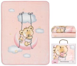 Interbaby Kinderdecke - Babydecke winter für Wiege "Osito Nube rosa" · 110x140 cm · Kuscheldecke flauschig weiche decke baby für kinderbet