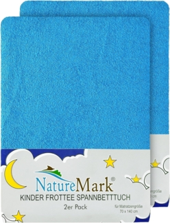 NatureMark Spannbettlaken Frottee Spannbettlaken, 80% Baumwolle / 20% Polyester, Gummizug: rundum, (2 Stück), 2er Set Kinder Spannbettlaken Frottee, Spannbetttuch 80% Baumwolle / 20% Polyester, für Babybett und Kinderbett, 70x140 cm - Türkis