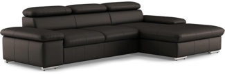 CAVADORE Leder-Ecksofa Valerie mit XL-Longchair / Eckcouch mit Kopfteilverstellung, großem Longchair + Metallfüßen / 286 x 73 x 174 / Echtleder Dunkelbraun