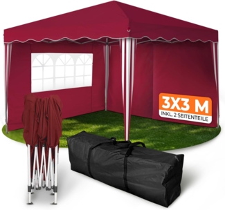 Kronenburg Faltpavillon wasserdicht Dachmaß 3x3 m UV Schutz 50+ Pavillon in Rot mit 2 Seitenteilen