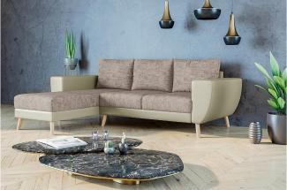 Stylefy Marco Ecksofa Strukturstoff BERLIN Kunstleder MADRYT Hellbraun Beige Links