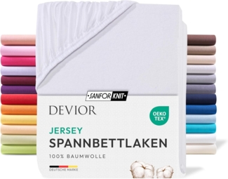 Devior Spannbettlaken für Topper bis 10cm Höhe, aus 100% atmungsaktiver Baumwolle 135 g/m², Jersey, Gummizug: Rundumgummizug, Bettlaken für Topper und dünne Matratzen - extra weniger Stoff