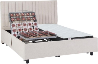 Vente-unique - Dekoratives Bett mit elektrischer Relaxfunktion mit Tellern + Taschenfederkern- & Memory-Schaum-Matratze - 2 x 80 x 200 cm - Stoff - Beige - ANTALISA von YSMÉE