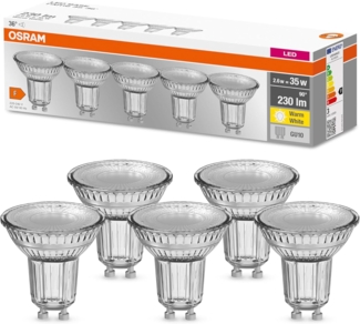 5er-PACK OSRAM LED Base PAR16 GU10 LED Strahler 2. 6W wie 35W 36° 2700K Glas