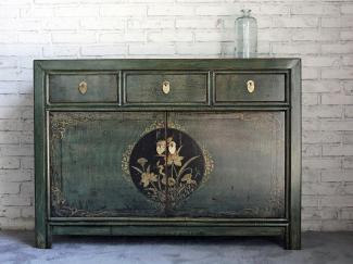 Vintage Kommode Dunkelgrün chinesisch Schrank Sideboard Kolonial-Stil Antik-Stil Lowboard asiatisch orientalisch Fernost shabby-chic Landhaus