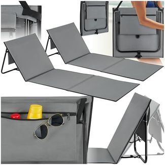 tectake Gartenliege gepolsterte Strandmatte, mit Tragegurt, inkl. Aufbewahrungstasche, Balkonliege Mina, 2 St, für Außen in Grau/Blau, klappbar, pulverbeschichtetes Stahlgestell, ultraleicht, pflegeleicht