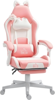 HOMCOM Gaming-Stuhl Ergonomischer Gamer Stuhl mit Lendenwirbelstütze, Fußstütze (Gaming Sessel, 1 St), Höhenverstellbar Bürostuhl mit Verstellbar Liegefunktion Rosa