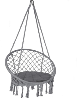 VOUNOT Hängesessel mit Fransen und bequemen Sitzkissen, Durchmesser 80 cm, Schaukelstuhl für Innen- und Außenbereich, Hängesitz, Dunkelgrau