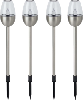 Dehner Solarleuchte Flame, 4er Set, Ø 6.1 cm, Länge 41.7 cm, Edelstahl/Kunststoff, silber