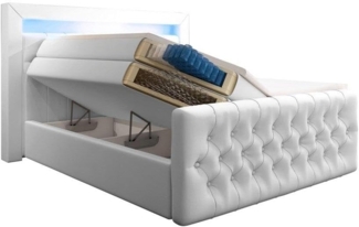 Boxspringbett Sonno mit RGB, USB und Stauraum 140x200 Weiß H2 (bis 70kg)