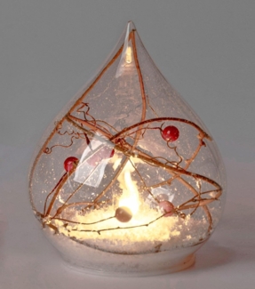 formano LED Dekolicht Dekokugel Weihnachten Tropfenform 13 cm Glaskugel mit Schnee + Beeren, LED fest integriert