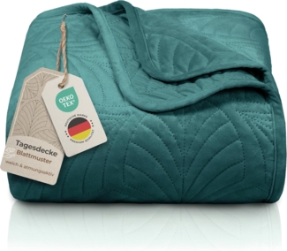 Gräfenstayn Tagesdecke Premium - Bettüberwurf mit Steppung & Blatt-Design, Warme Premium Tagesdecke