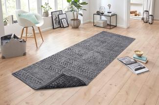 In- & Outdoor Wendeteppich Biri Schwarz Silber - 80x250x0,5cm