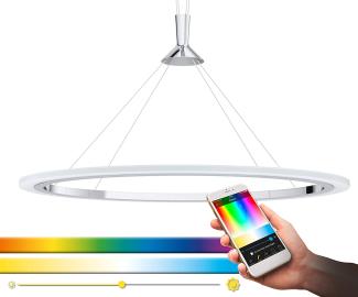 Eglo 98427 LED Pendelleuchte HORNITOS-C chrom satiniert L:75,5cm B:51,5cm H:150cm mit Connect Funktion inkl. Fernbedienung höhenverstellbar