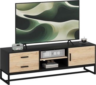 HOMCOM TV-Board Moderner TV-Ständer für Fernseher bis zu 60 Zoll (TV-Einheit mit Schrank, 2 Schubladen und 2 Regalen, 1 St, mit Kabelmanagement), für Wohnzimmer, Schwarz